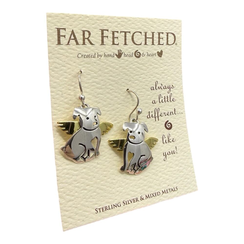 Far Fetched Angel Puppy Dog Dangle Earrings 925 Sterling Silver Artisan Handmade - Picture 3 of 4